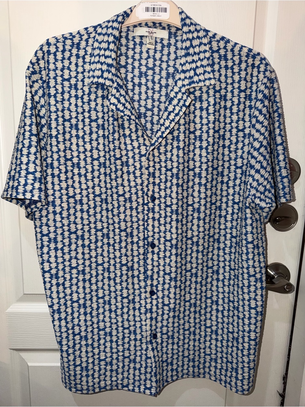 River Island Men's Revere Collar Blue Medallion Short Sleeve Shirt